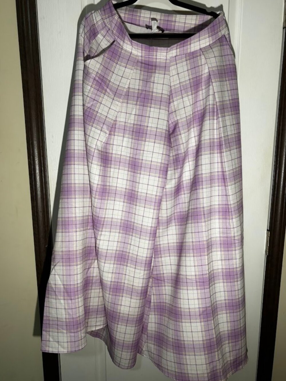Nylon Apparel Purple Plaid Wide Leg Palazzo Pants Made in USA